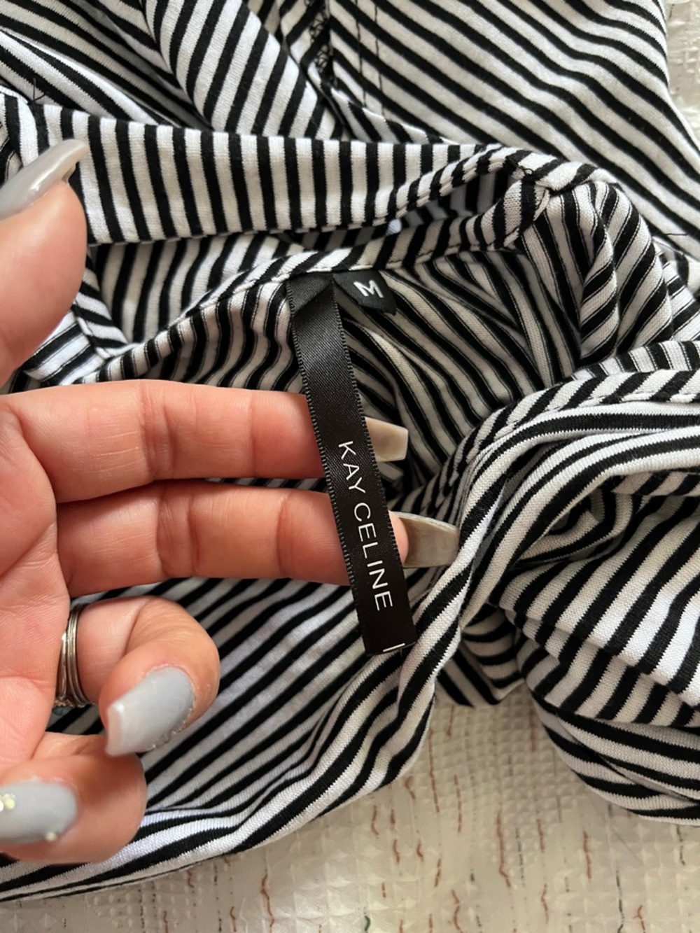 Kay Celine Black & White Striped Women's Blouse - Size M